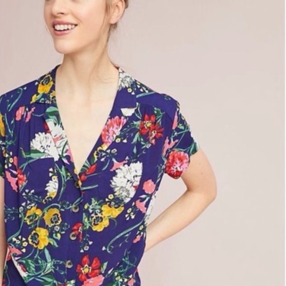 Anthropologie Tops - ANTHROPOLOGIE MAEVE FLORAL BATEAU TIE FRONT BLOUSE